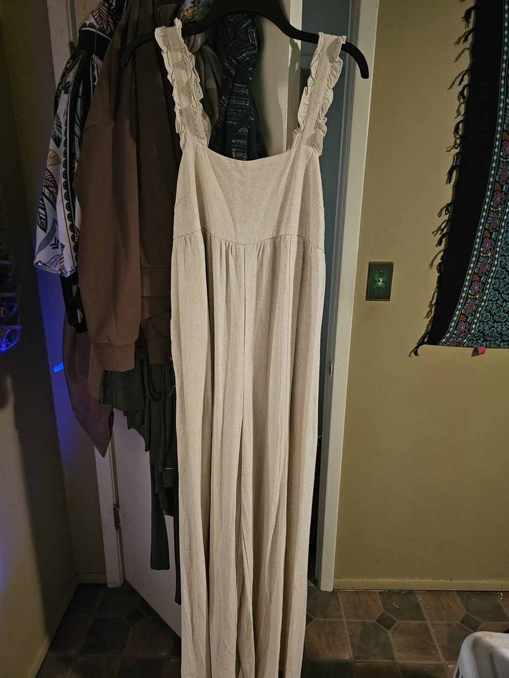 Light Cream Ruffled-Strap Jumpsuit